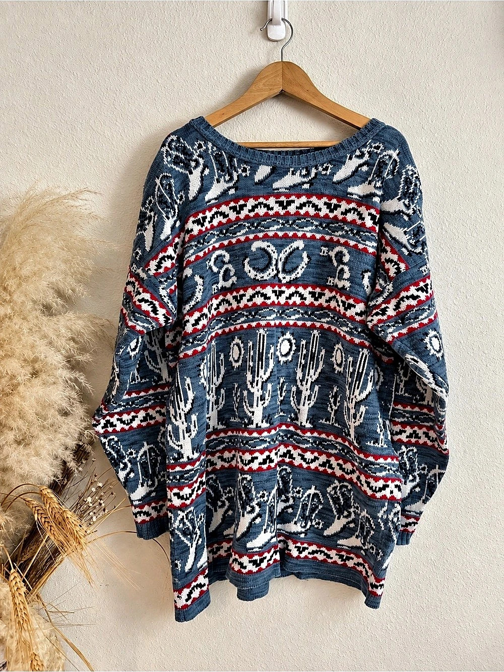 Vintage Delia McKain Western Cactus Cowboy Boot Sweater Made USA M